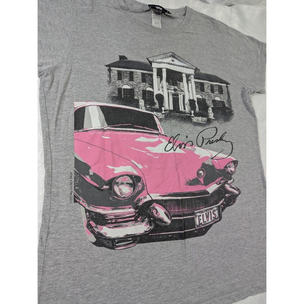 Elvis Presley Graceland Women's XL Gray Graphic Mansion Cap Sleeve T-Shirt